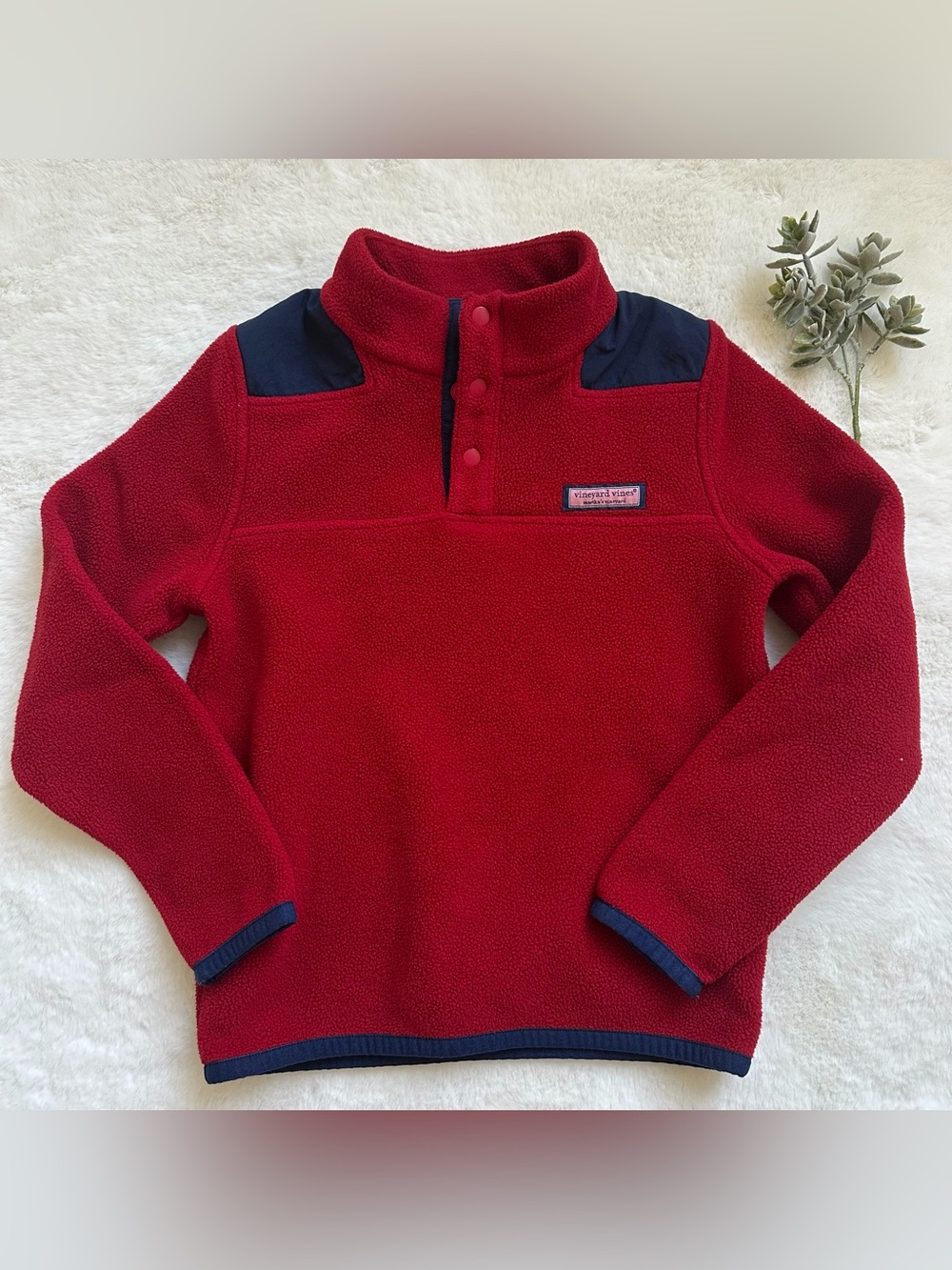 Vineyard Vines | GUC - Harbor Fleece Pullover - Size 7 - Red/Navy